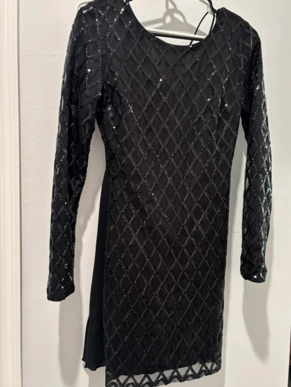 Forever 21 Black Long-Sleeve Sequin Diamond-Pattern Dress Size M NWT